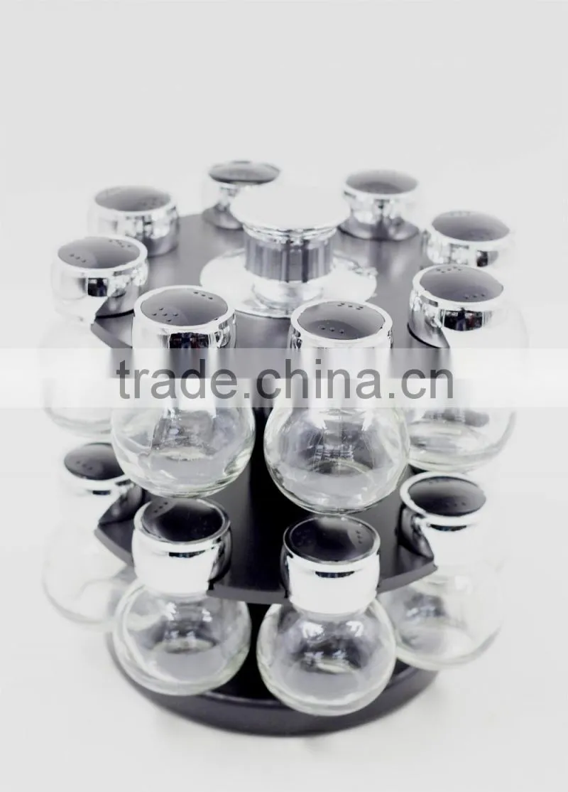 S/16 double tier ball shape glass spice jar set