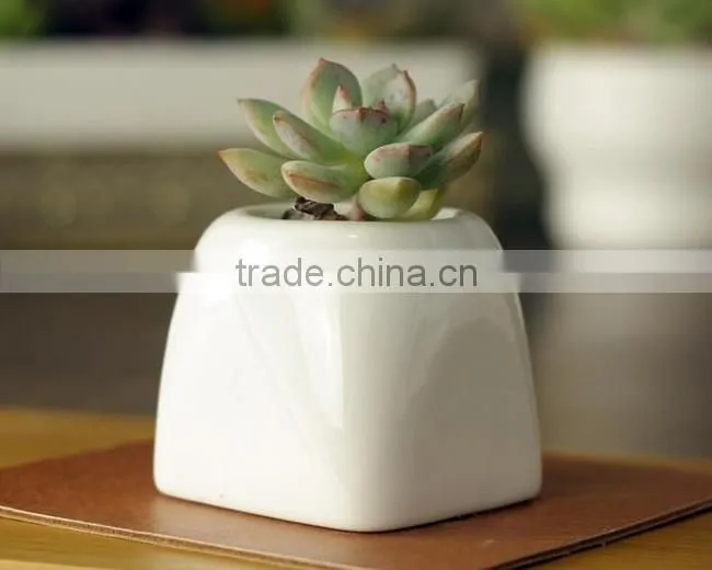 Indoor mini white glazed ceramic planters square