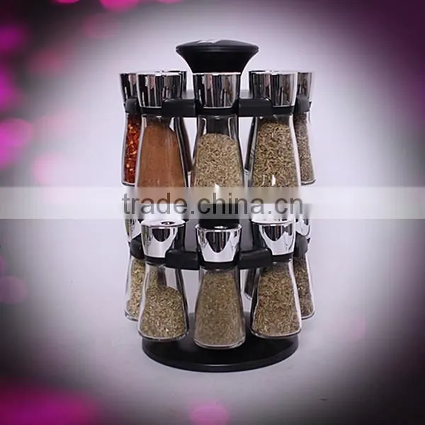 8pcs glass spice jar set with wooden rack