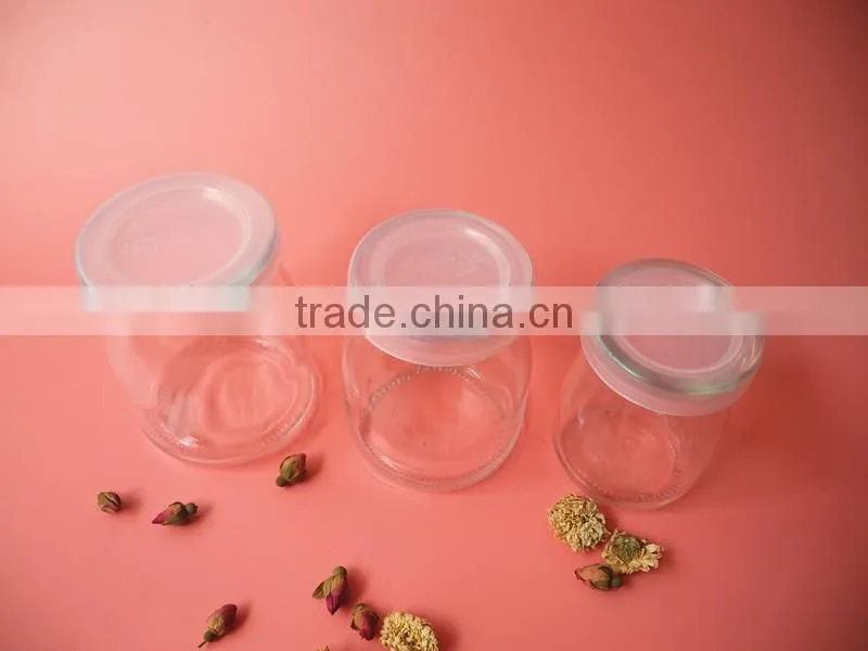 top grade cute glass pudding jar with white plastic lid