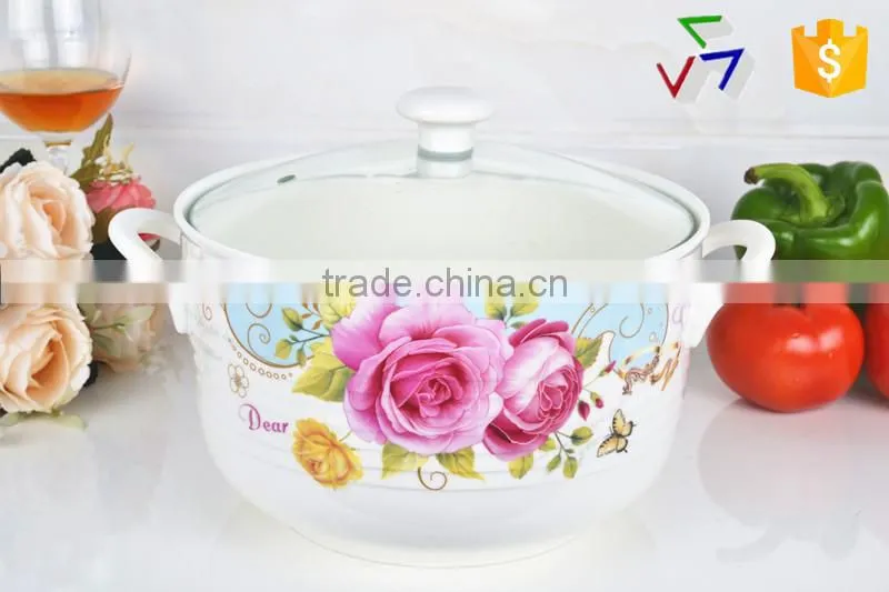 8"Porcelain saucepot suitable for microwave with glass lid