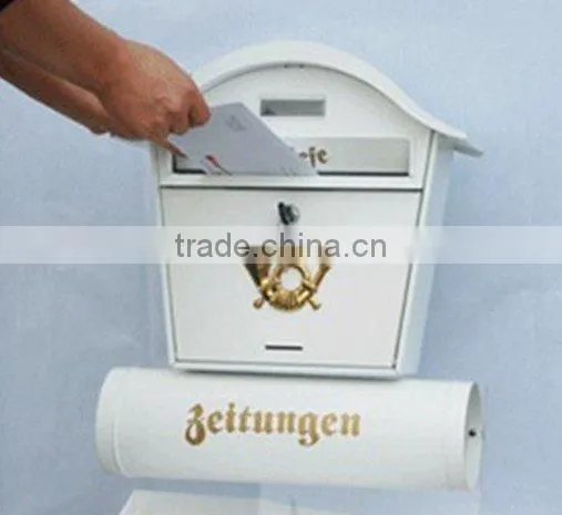 FQ-103 Wall mounted iron plate mailbox with or without newspaper cube for outside can be painting with different colors