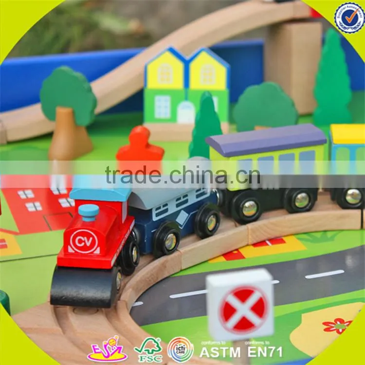 Wholesale arrival wooden railway train toy fashion wooden railway train set roller coaster track table toy W04C009A