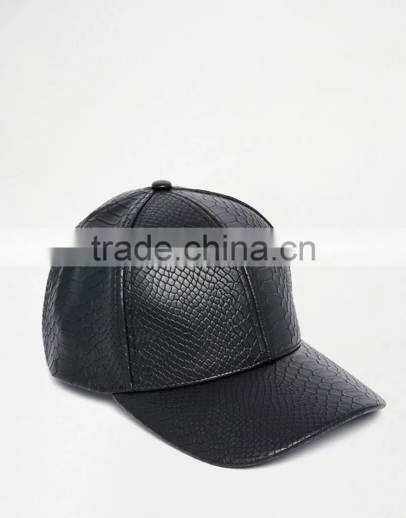 hip hop style custom logo PU leather caps black color