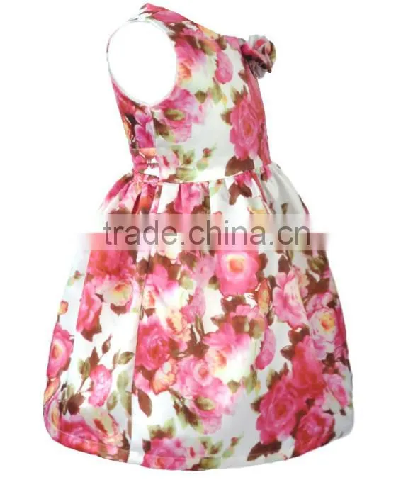 2016 summer new big flower printing sleeveless dress bowknot vest girls skirt