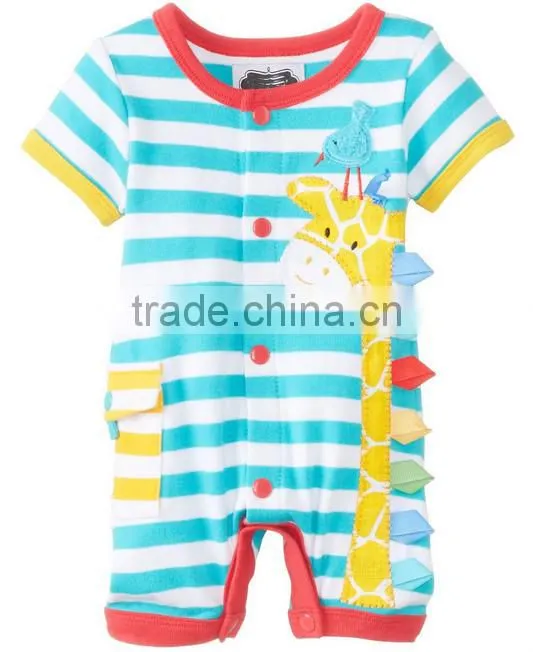 Blue and write stripe organic cotton summer wear short sleeve wholesale pattern baby jumpsuit