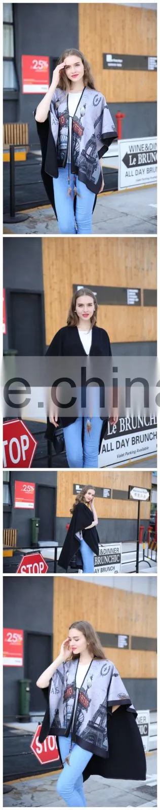 New luxury Brand Color matching cashmere Poncho winter thicker warm shawls wrap double side