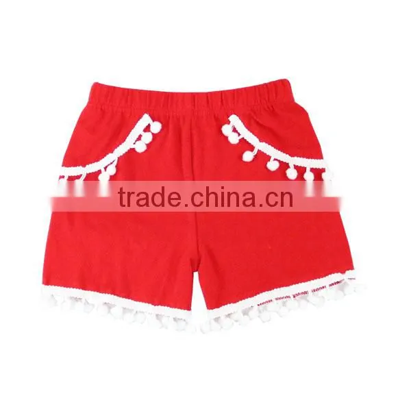 wholesale girls shorts children kids shorts with pom ruffle summer shorts