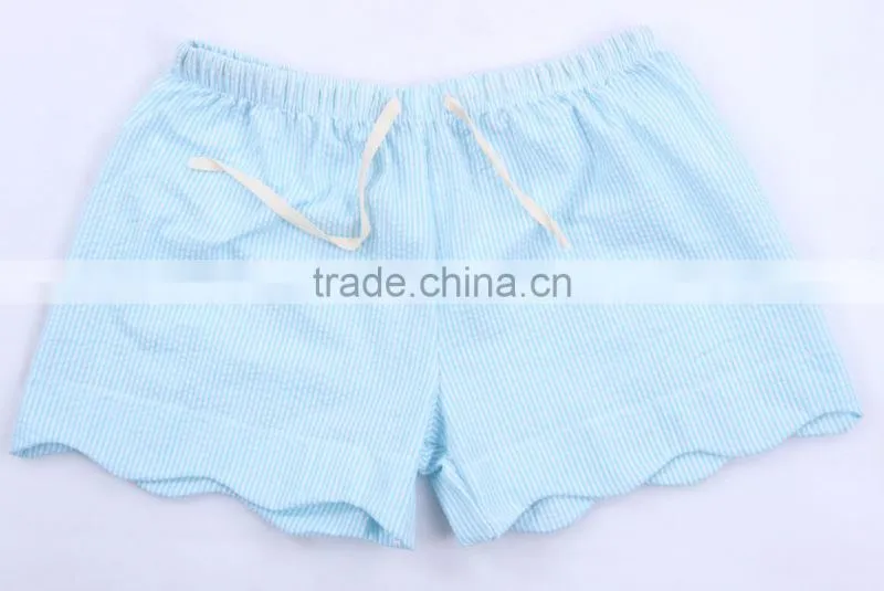 New Arrival Fashionable Scalloped Monogrammed Seersucker Shorts