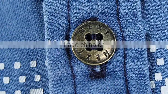 2016 New design men printed washed denim casual shirt , cowboy shirt