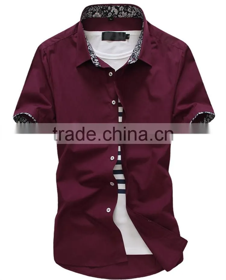 Slim light blue color short sleeve cotton men shirts