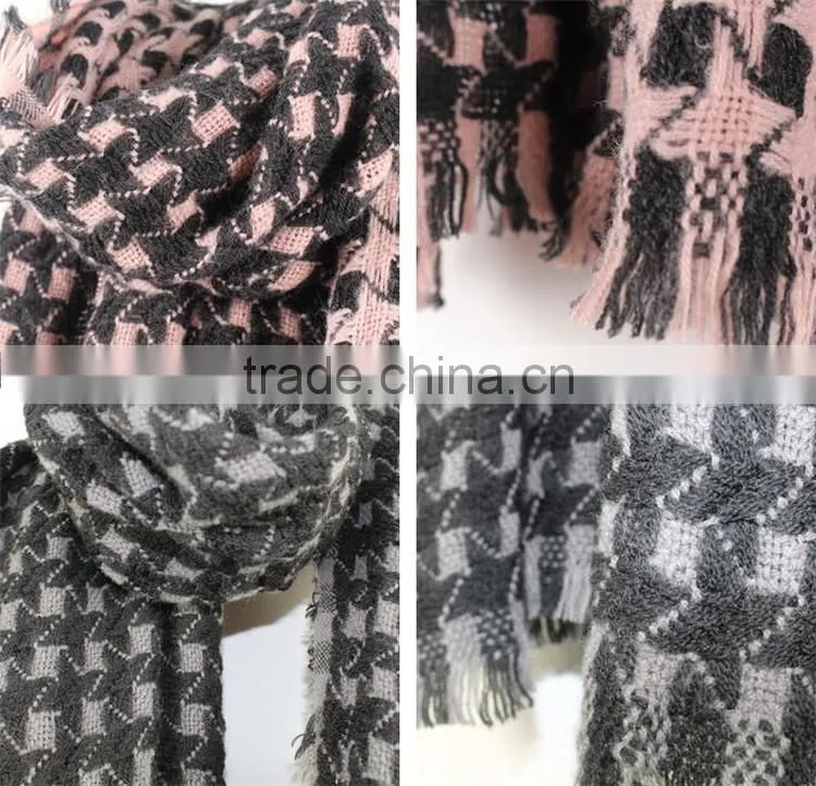 Women Soft Fringe Winter Plaid Cashmere Scarf