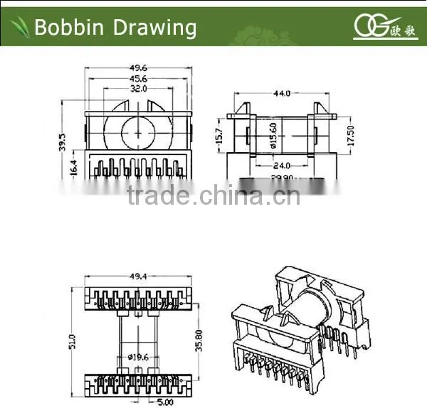 ETD44 bobbin for toroidal core shielded pcb transformer bobbin