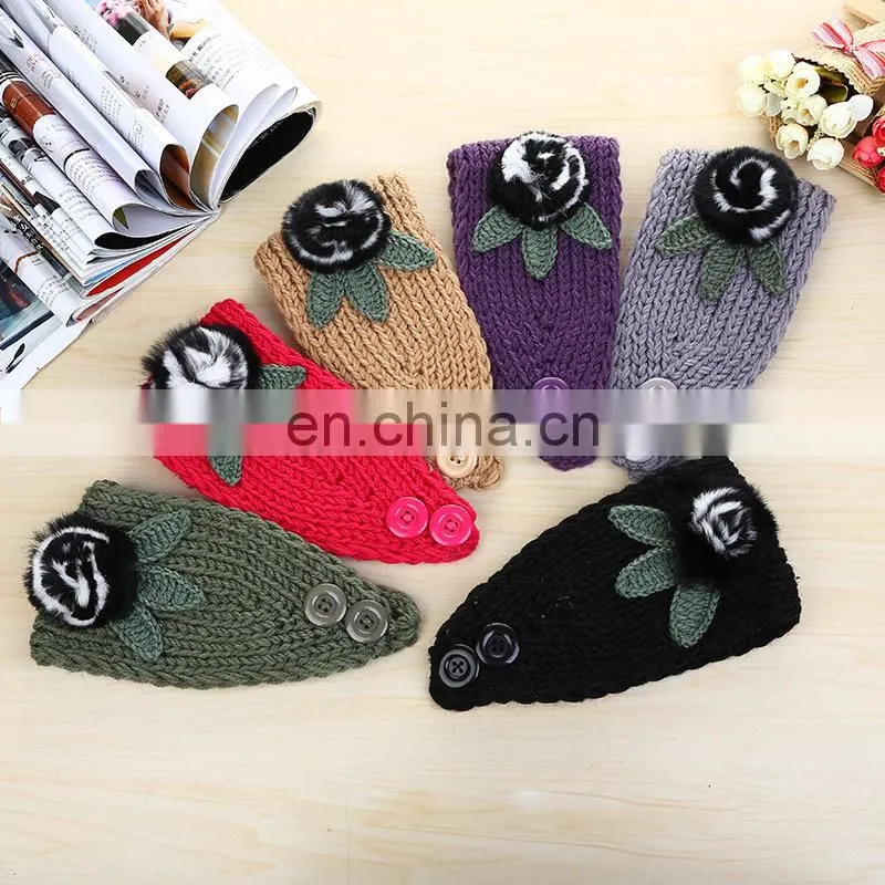 Fur flower women lady headband knitted headband with rex rabbit fur