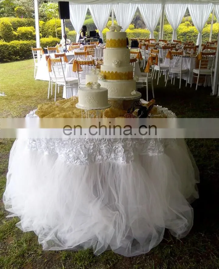 Romatic Wedding Rosette and Tulle Table Skirting Designs