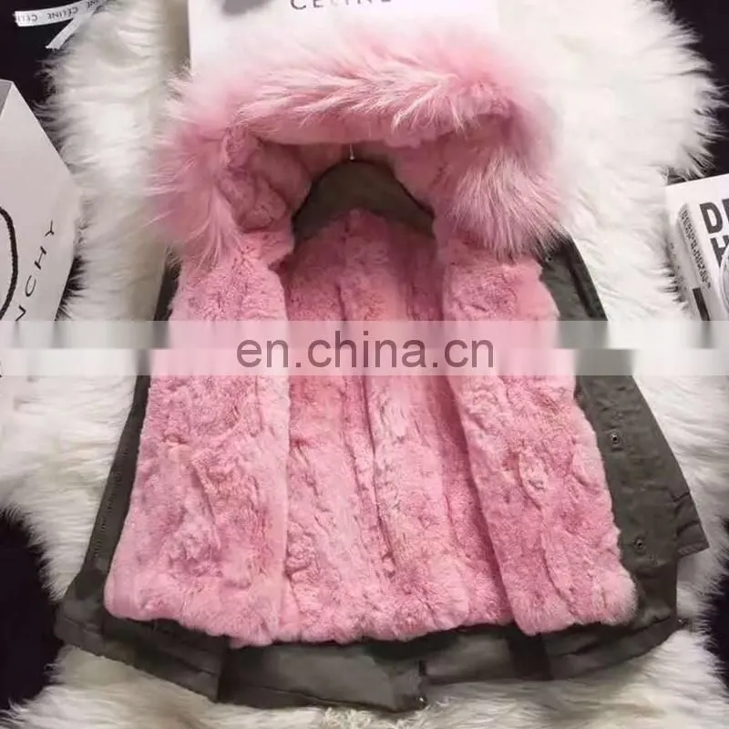 High Quality Children's Garments Multicolor Real Rabbit Fur Lining European Cute Kids Fur Coat