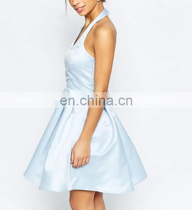 Elegant Girl Party Wear Western Dress Backless Halterneck Mini Prom Dress With Bow Back