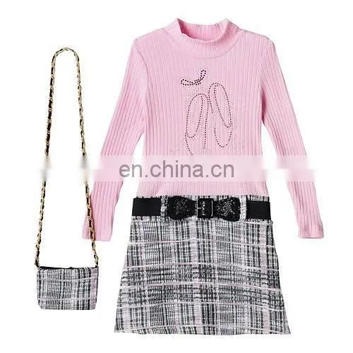 Kids Girls 4- 6 Knitworks Ribbed Rhinestone Mockneck Dresses with Stretch Belt