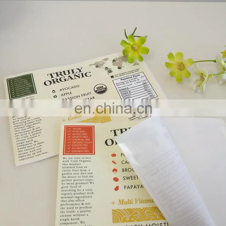 Customized colorful printing adhesive PVC sticker organic vegetables packaging label