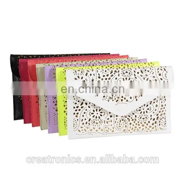 CR Hollow chains envelope bag neon color cutout bag pu candy color day clutch women handbags