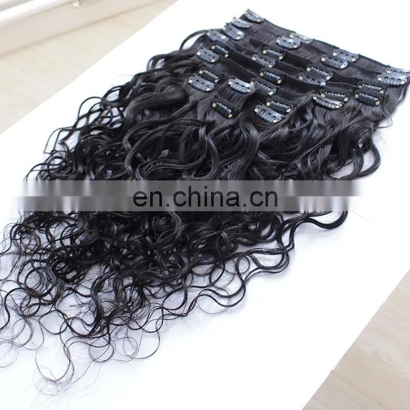 Raw indian curly hair clip in hair extensions for african american