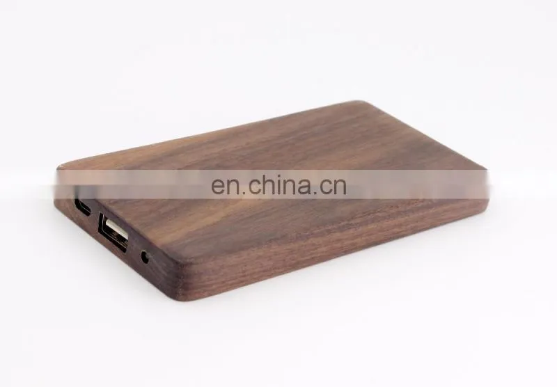Wooden oem logo promotional 6000mah power bank wood battery charger super thin power charger for phone