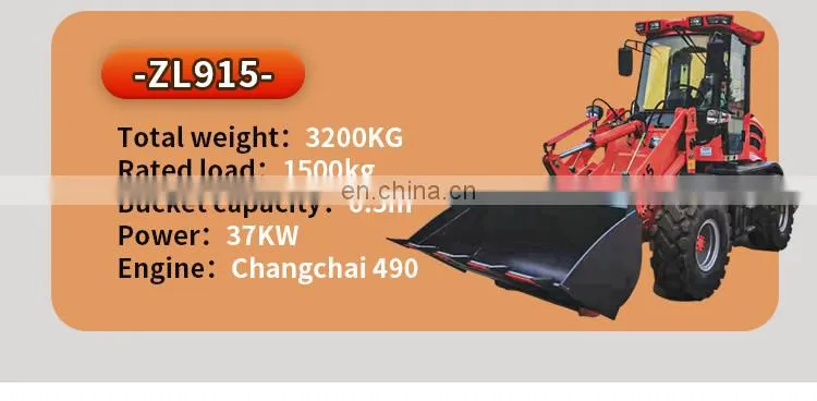 Small 1.5Ton 1500kg Hydraulic Front End Wheel Loader CASER 915 CE EPA UTV EPA 4 Engine
