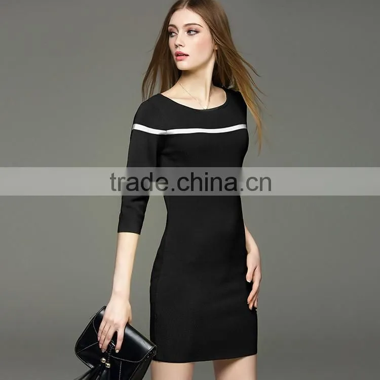 2017 hot summer new knit half sleeve stripe dress with slimming looking