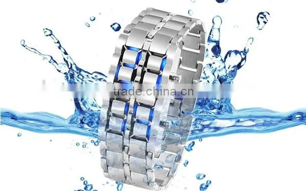 2015 Fashion Lava Style Samurai Metal Blue LED Faceless Watch