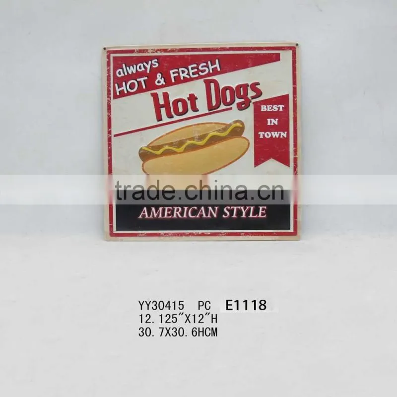 retro decorative hot dog embossed metal plate tin sign, hanger tin signs