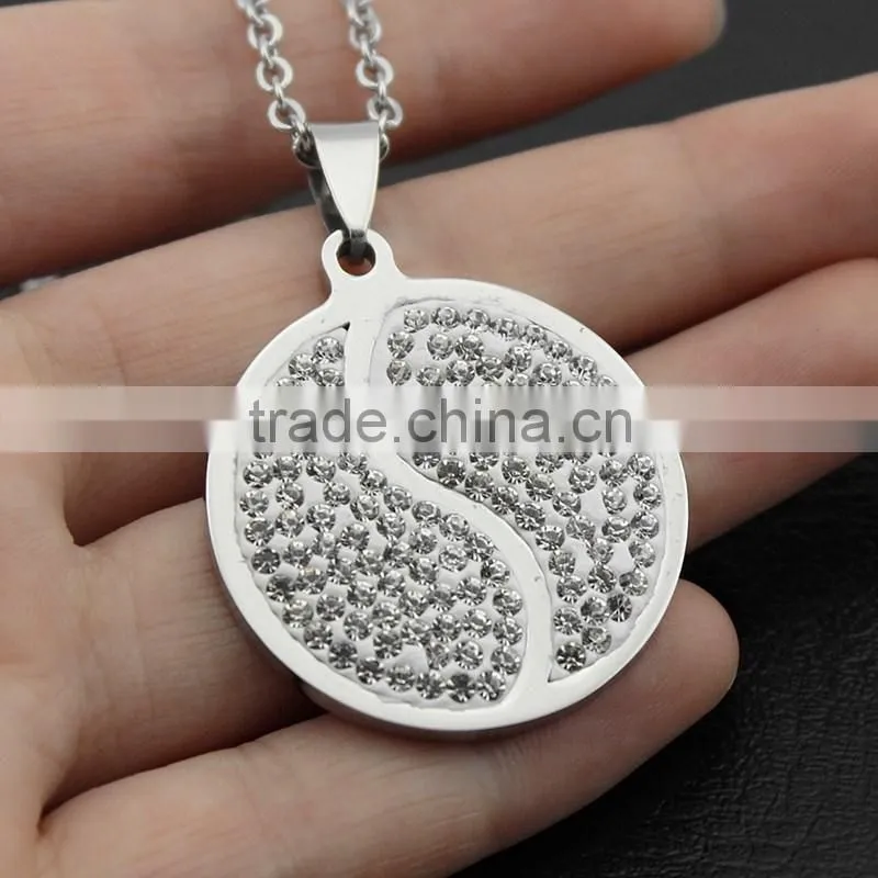 Stainless steel diamond Tai Chi Yin Yang necklace jewelry wholesale