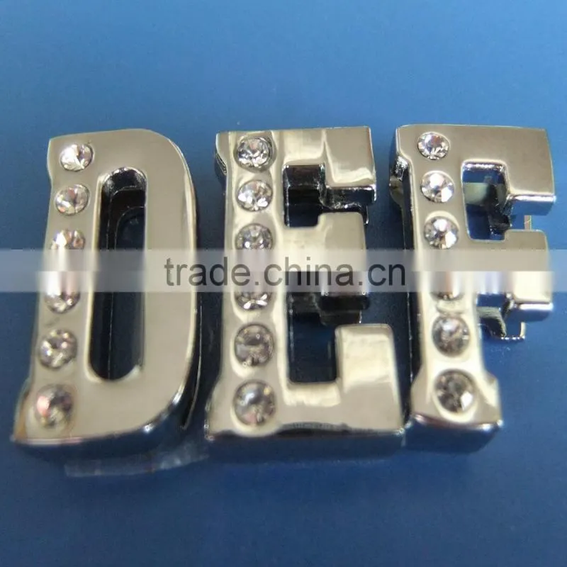 Zinc Alloy Charms Half Side Rhinestones Inlayed 18mm Slide Letters