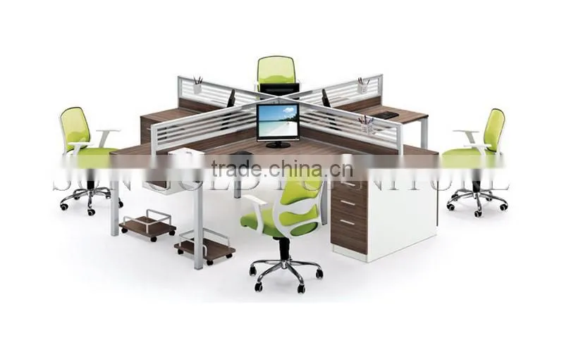Modern 4 person cross workstation,cross steel frame office partition ( SZ-WS006)