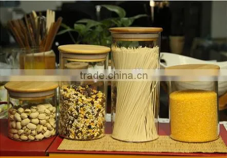 New style small bean jar hot selling airtight glass jar with bamboo lid