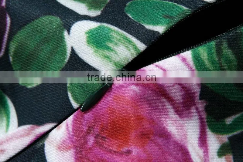 peony flower pattern emerald green beautiful lady fashion dress