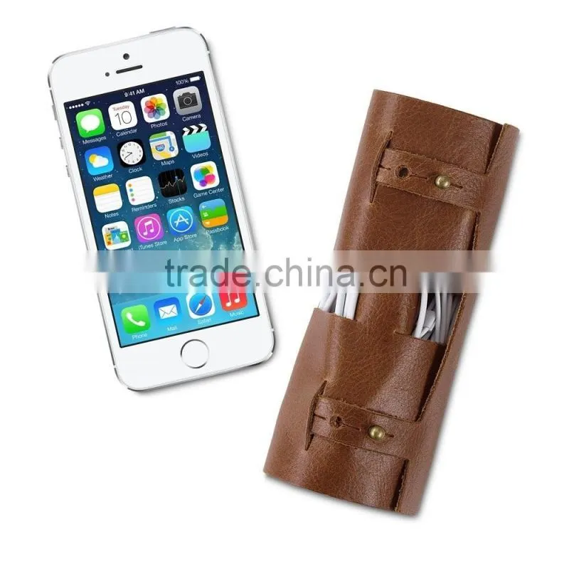 Factory Hot Sale High Quality New Brown Leather Earbud Holder Case