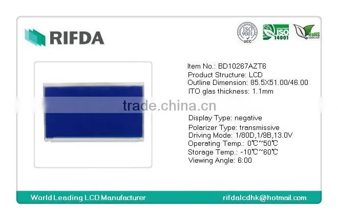STN dot matrix 160x80 graphic type square lcd display