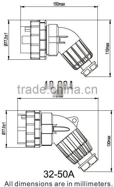Three Phase 4 Round Pin Angle Plug 32A