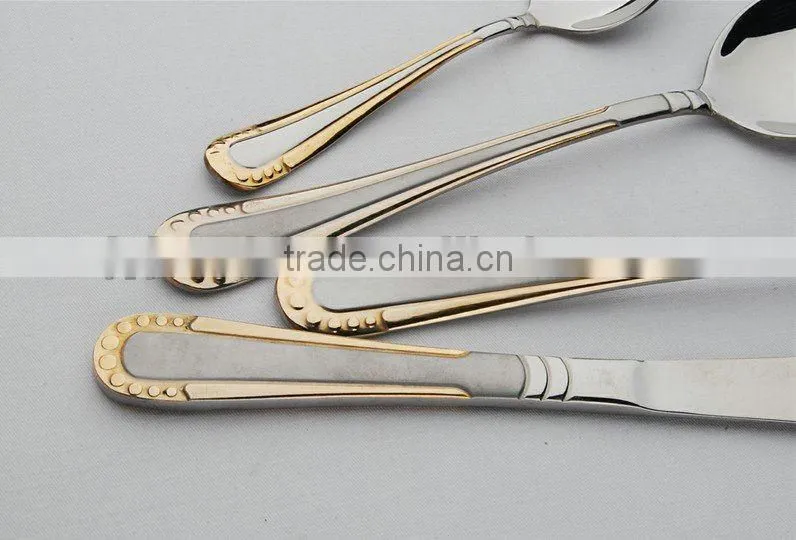24 pcs gold stainless steel cutlery set with wood case