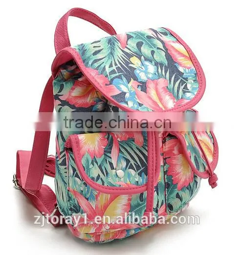 Floral Canvas Custom Printed Backpack Drawstring School Bag Teens