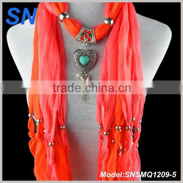 Latest design turquoise heart style pendant scarf with tassel