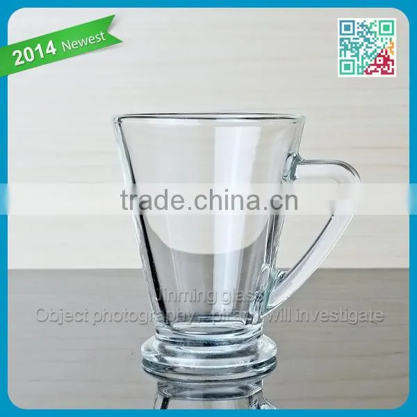 2015 wholesale unique design tumbler glasses with handle coffee mug glass