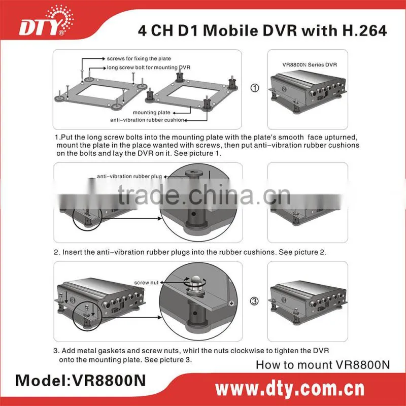 DTY VR8800G continuous record h264 cooling system d1 4ch dvr with gps