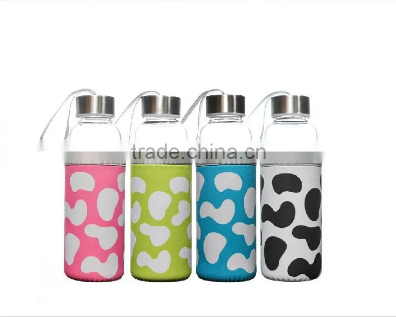 Manufactoring hot sale water glass bottle wholesale glass bottle with silicon