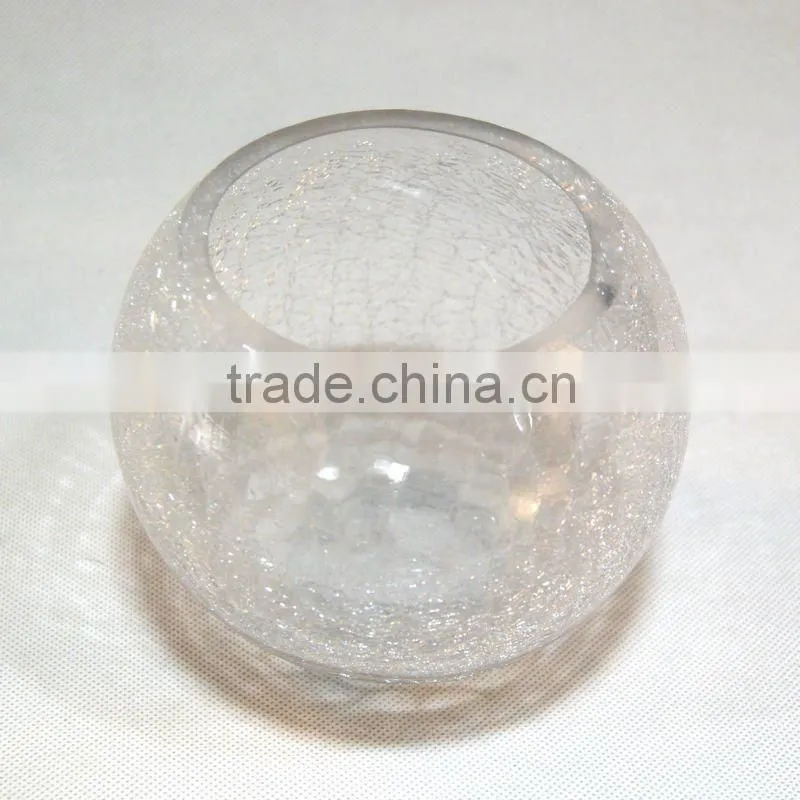 Clear Crackled Glass Ball Shape Flower Vase