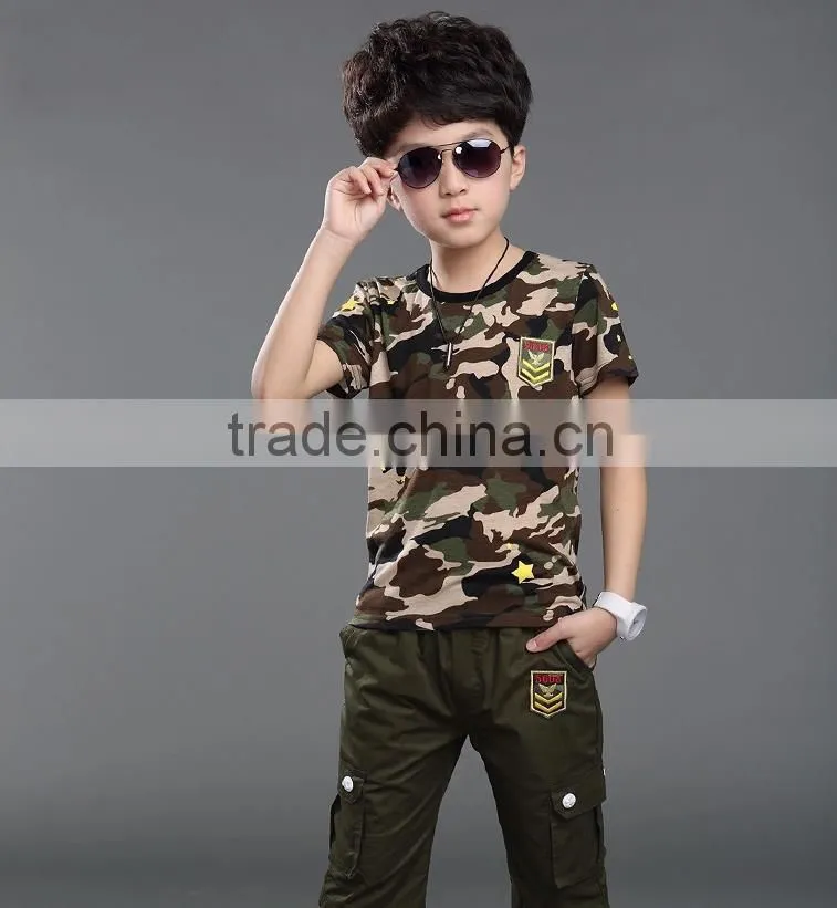boys short sleeve cotton handsome camouflage suit