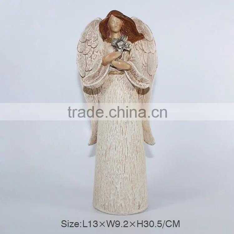 2016 Customized Wood-Imitation Resin Angel with Wings,New Design Wholesale Resin Figurine