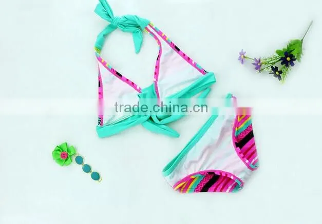 Slim Colorful Strings Print infants kids girls bikini swimsuit Bathing swimwear