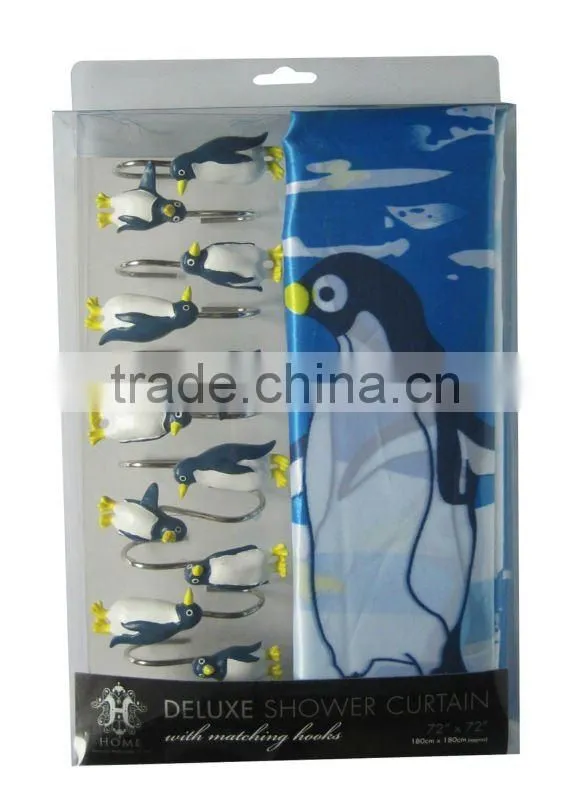 penguin design polyester shower curtain, hot item