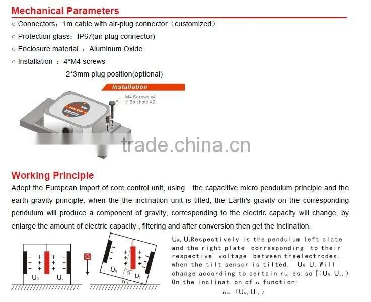 ACA610T High Accuracy 1-axis Analog Type Inclinometer , Analog Slope Sensor +/-5V or 0-10V Output Optional